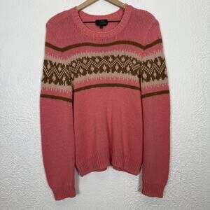 A.P.C. Elizabeth Alpaca Blend Fair Isle Knit Sweater Jumper Pink Size Medium